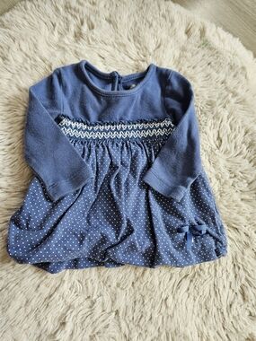 Trois Moutons Baby Girl Blue Polka Dot Smocked Tunic Top 6M🩷